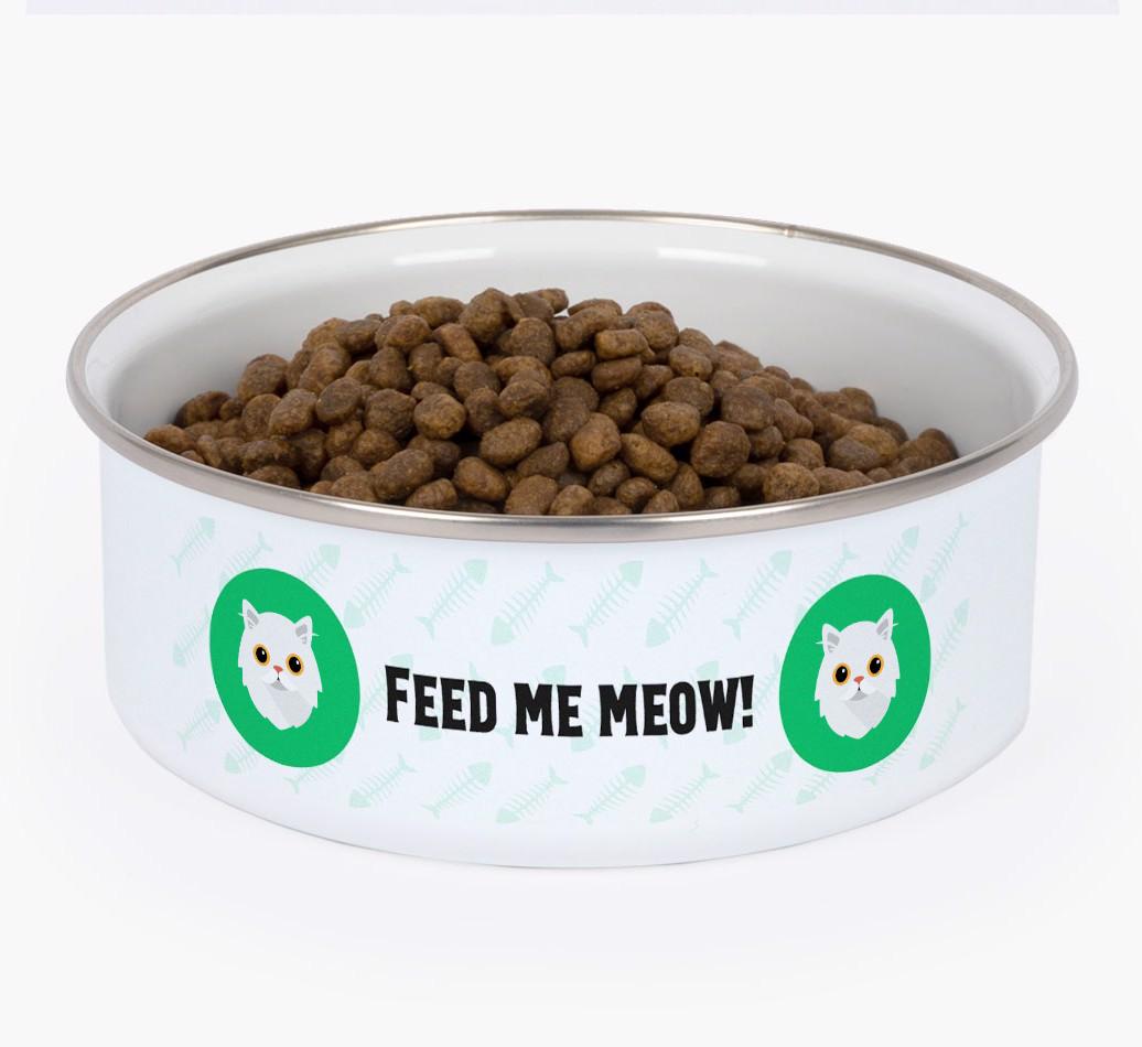 Feed Me Meow: Personalized {breedFullName} Enamel Cat Bowl