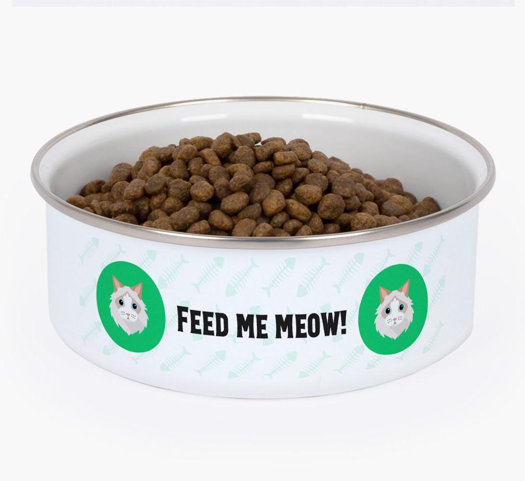 Feed Me Meow: Personalized {breedFullName} Enamel Cat Bowl