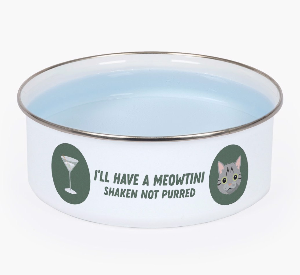 Meowtini: Personalised {breedCommonName} Enamel Cat Bowl