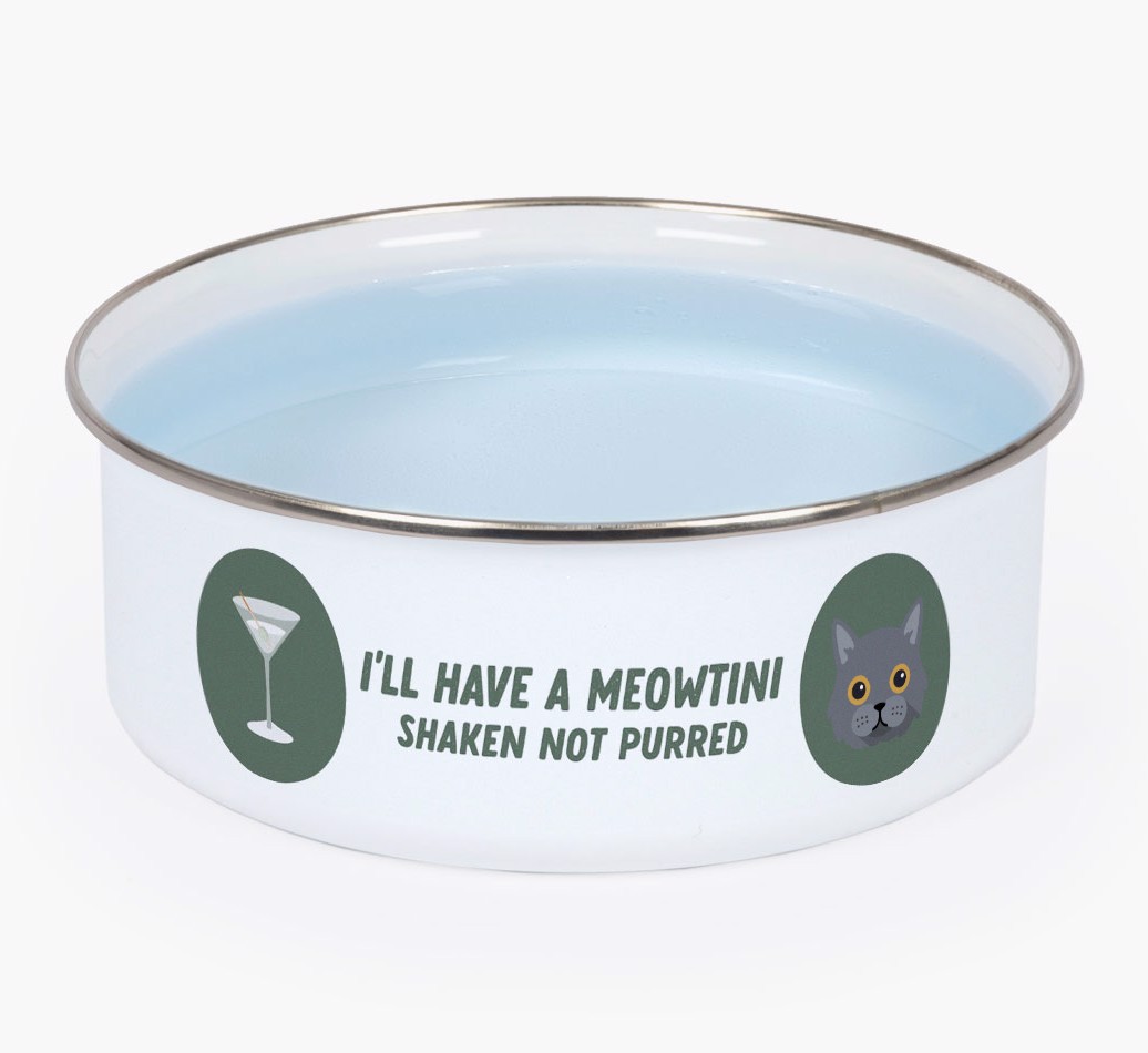Meowtini: Personalised {breedCommonName} Enamel Cat Bowl