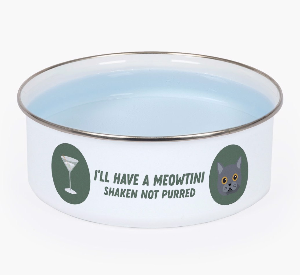 Meowtini: Personalised {breedCommonName} Enamel Cat Bowl
