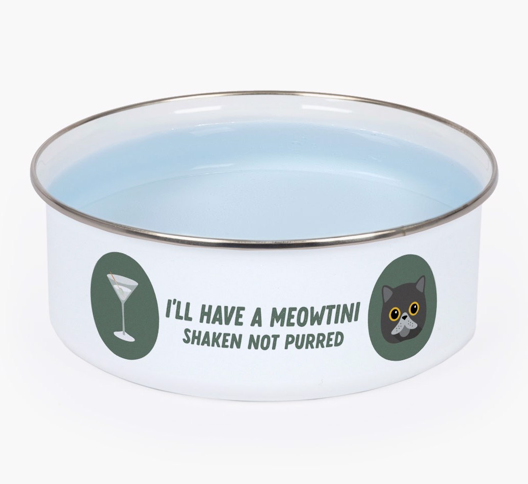 Meowtini: Personalised {breedCommonName} Enamel Cat Bowl