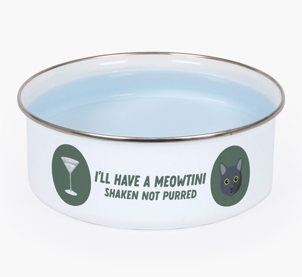 Meowtini: Personalised {breedCommonName} Enamel Cat Bowl