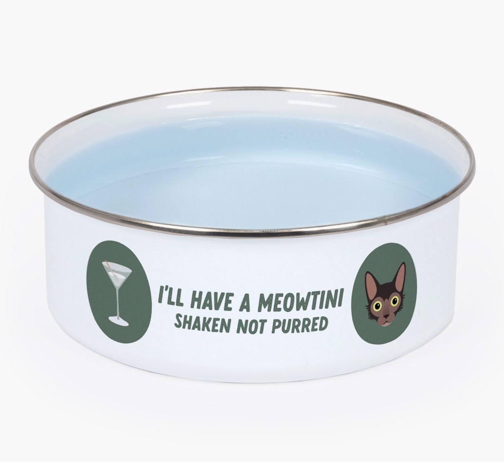 Meowtini: Personalised {breedCommonName} Enamel Cat Bowl