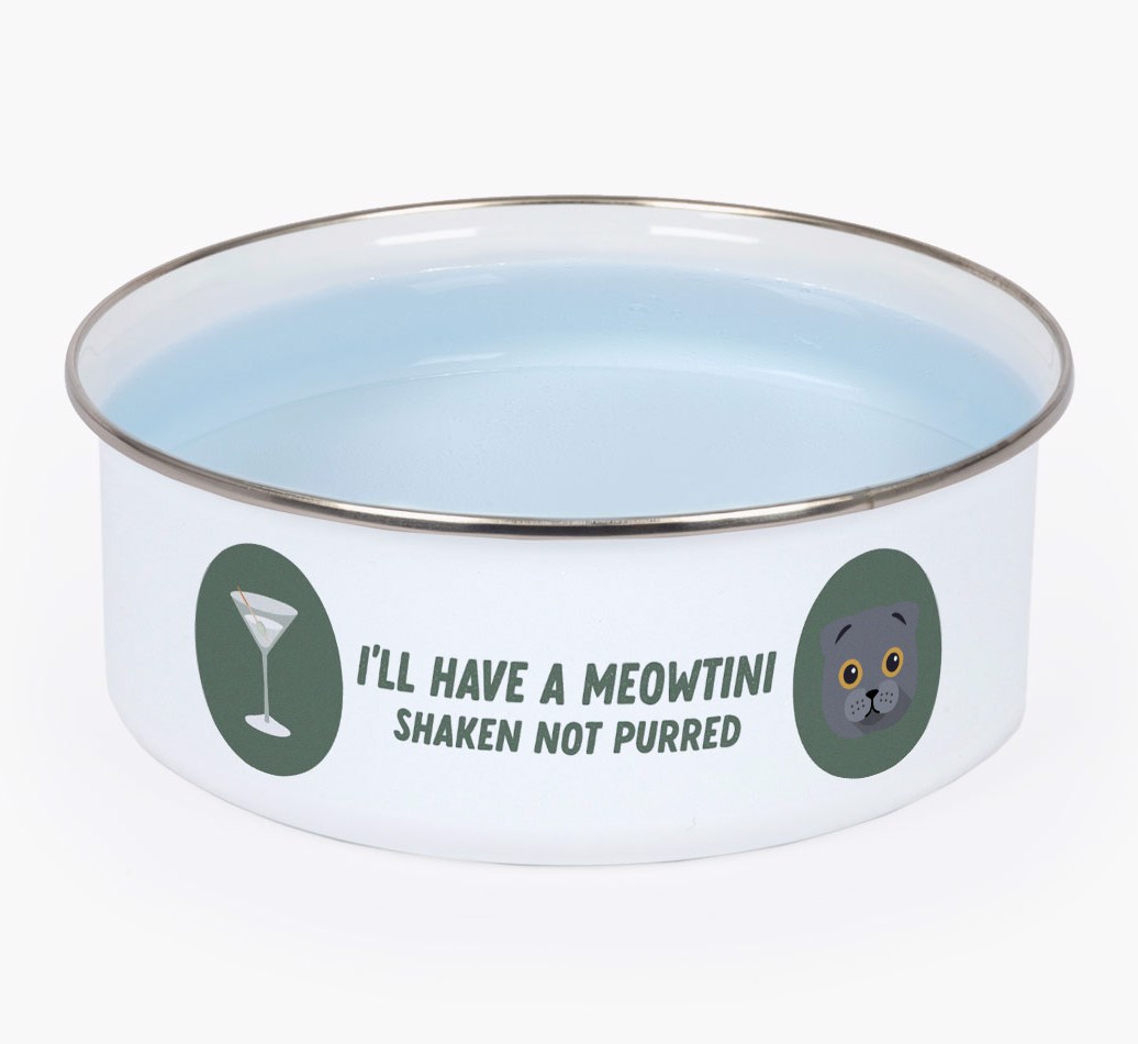 Meowtini: Personalised {breedCommonName} Enamel Cat Bowl