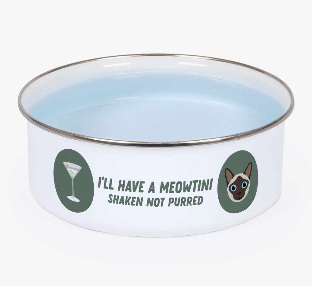 Meowtini: Personalised {breedCommonName} Enamel Cat Bowl