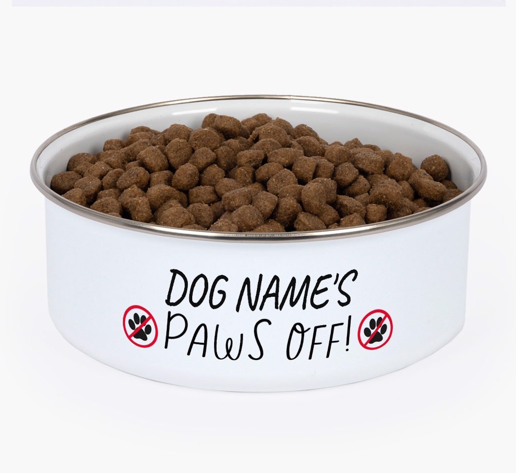 Paws Off: Personalized {breedFullName} Enamel Dog Bowl