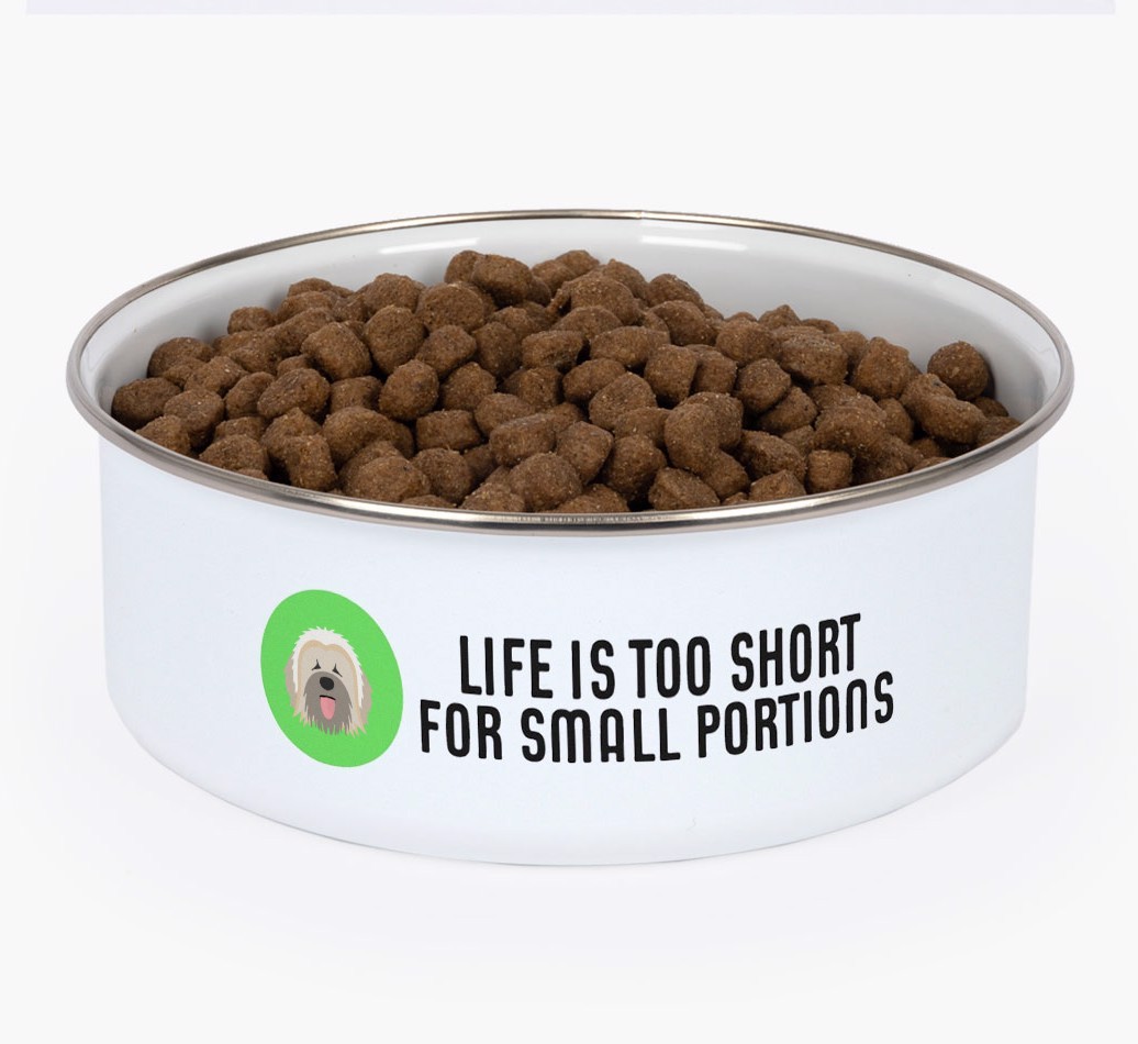 Life Is Too Short: Personalized {breedFullName} Enamel Dog Bowl