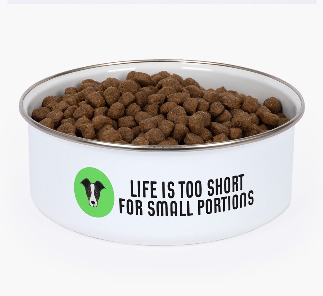 Life Is Too Short: Personalized {breedFullName} Enamel Dog Bowl