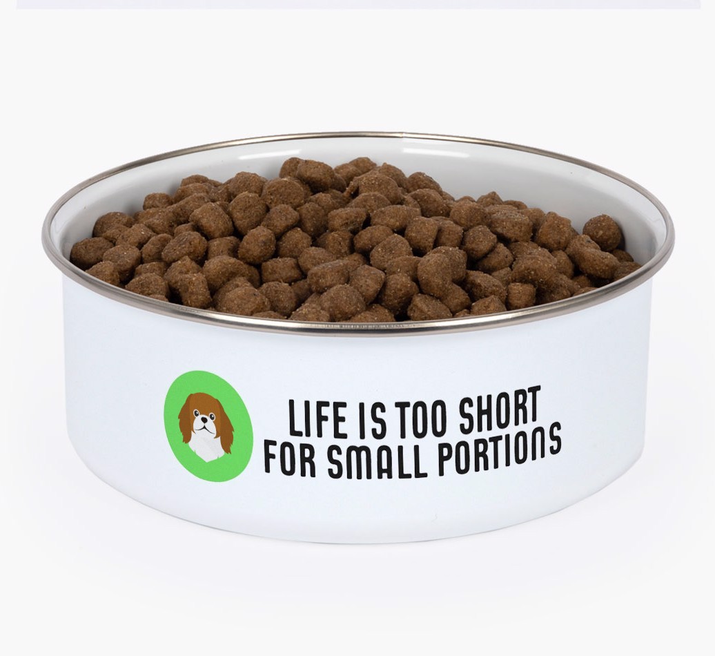 Life Is Too Short: Personalized {breedFullName} Enamel Dog Bowl