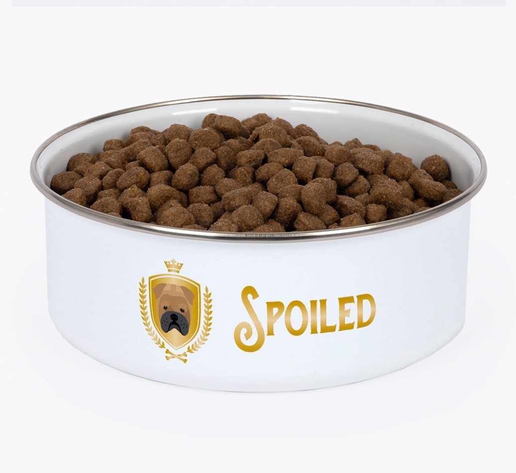 Spoiled: Personalized {breedFullName} Enamel Dog Bowl