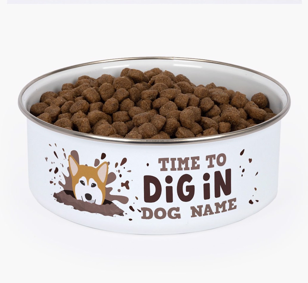 Time To Dig In: Personalised {breedFullName} Enamel Dog Bowl