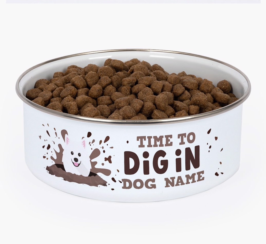Time To Dig In: Personalised {breedFullName} Enamel Dog Bowl