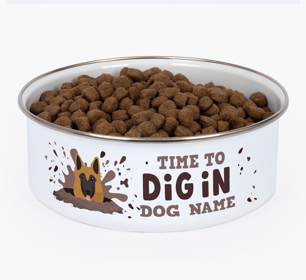 Time To Dig In: Personalised {breedFullName} Enamel Dog Bowl