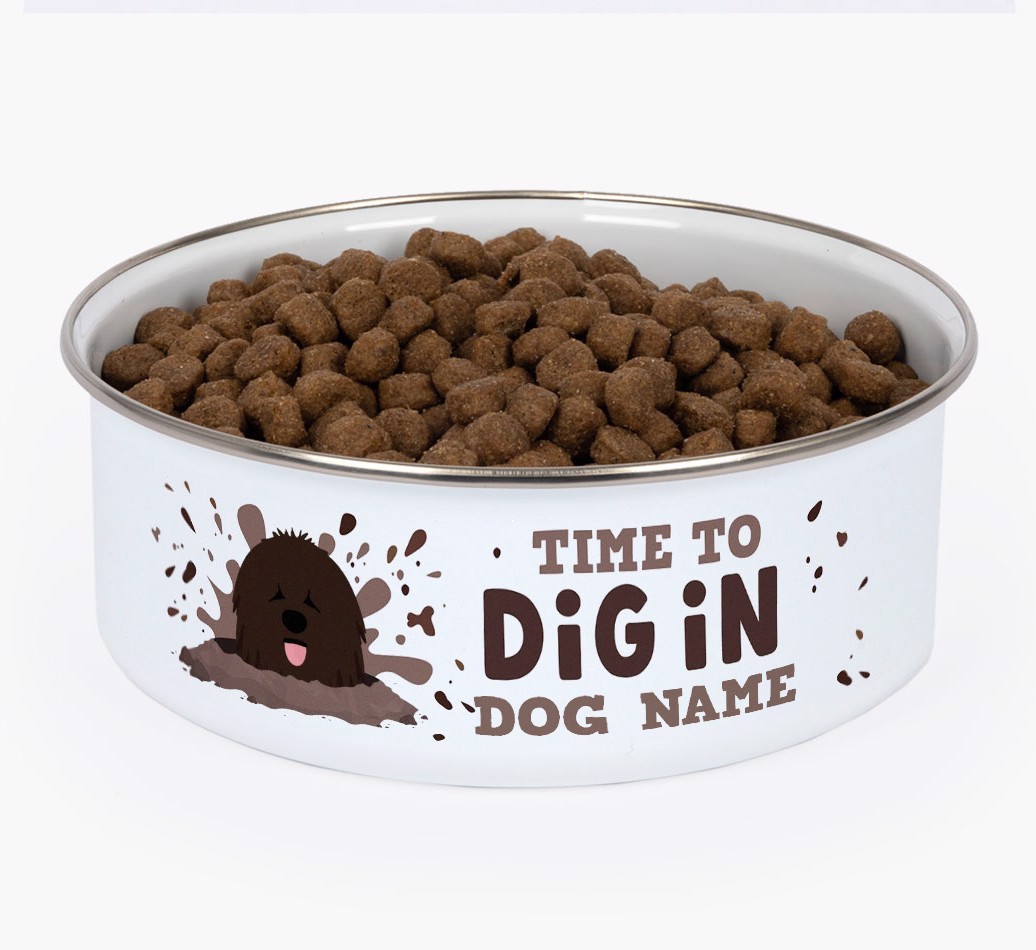 Time To Dig In: Personalised {breedFullName} Enamel Dog Bowl