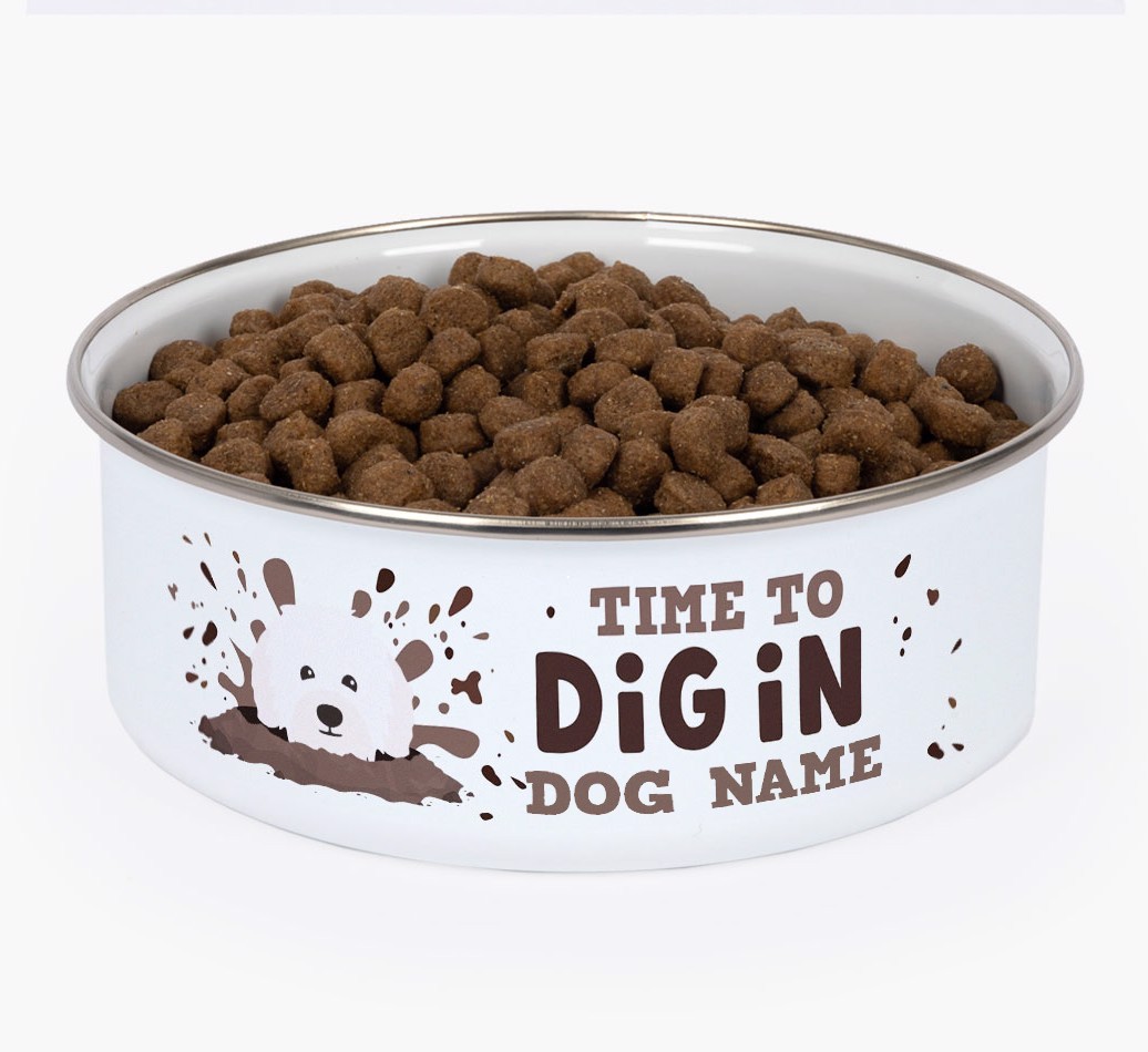 Time To Dig In: Personalised {breedFullName} Enamel Dog Bowl