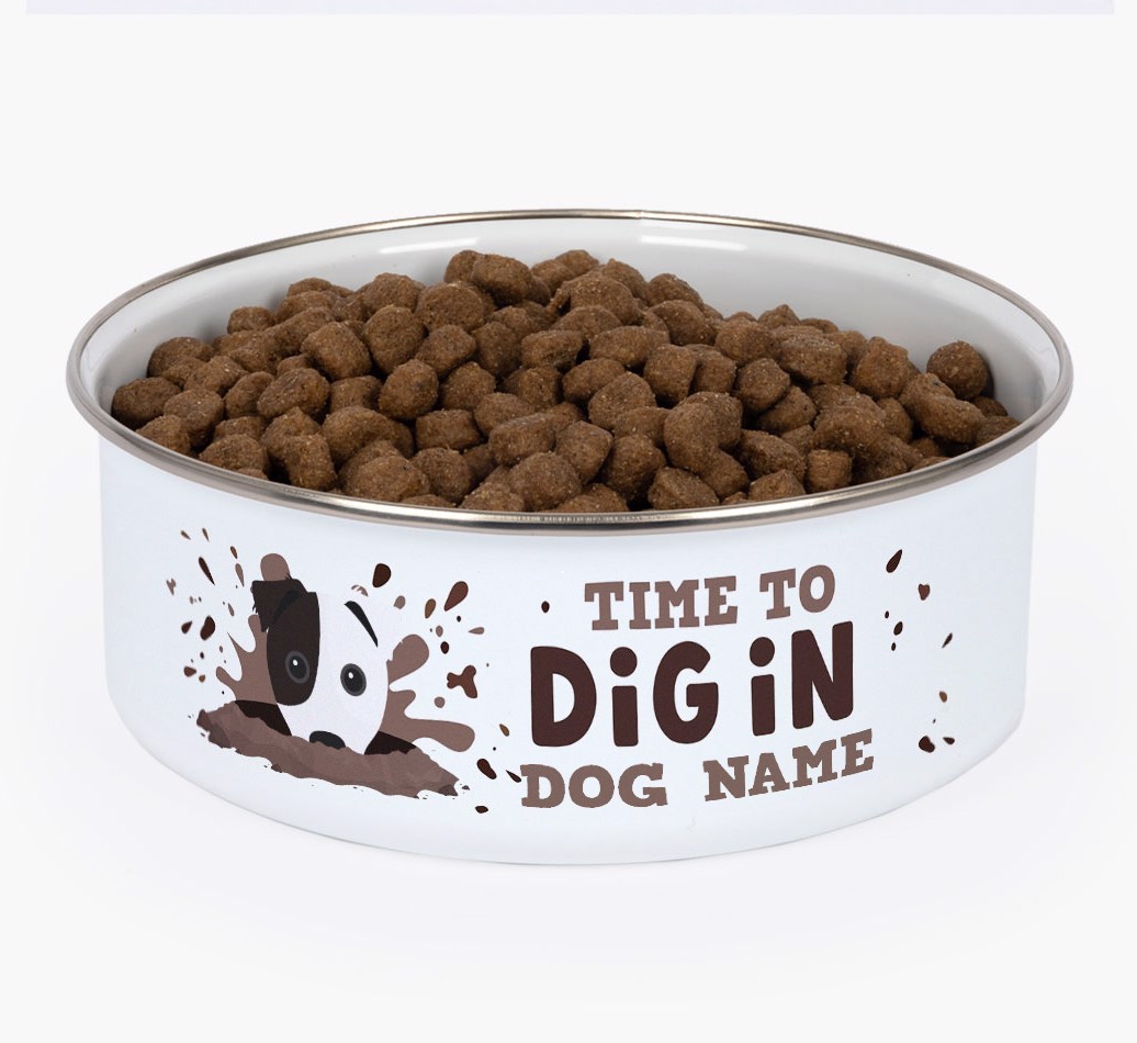 Time To Dig In: Personalised {breedFullName} Enamel Dog Bowl