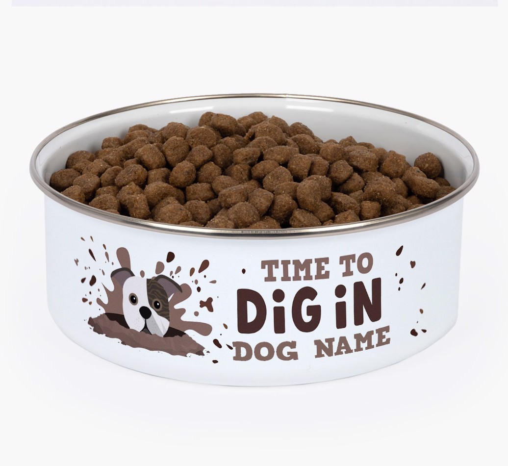 Time To Dig In: Personalised {breedFullName} Enamel Dog Bowl