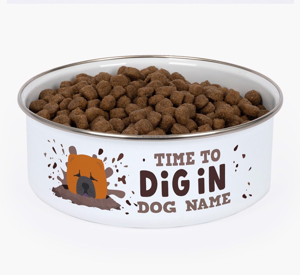 Time To Dig In: Personalised {breedFullName} Enamel Dog Bowl