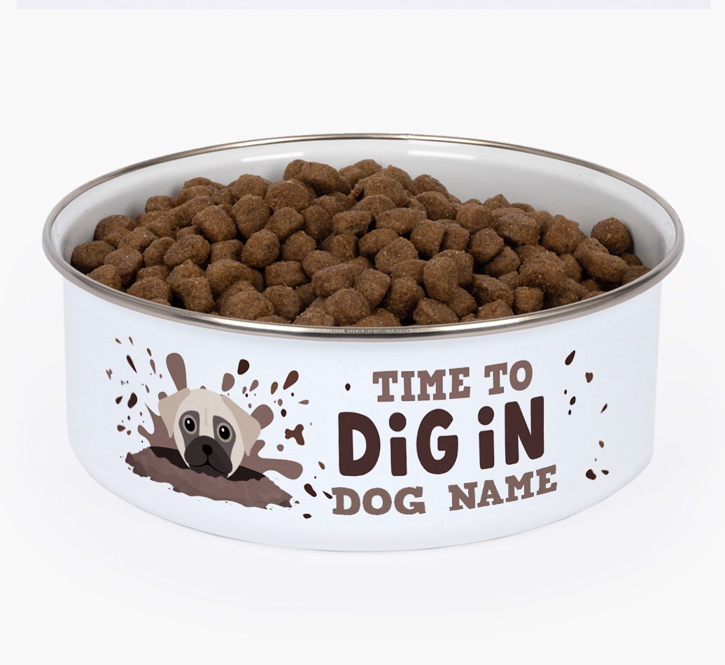 Time To Dig In: Personalised {breedFullName} Enamel Dog Bowl