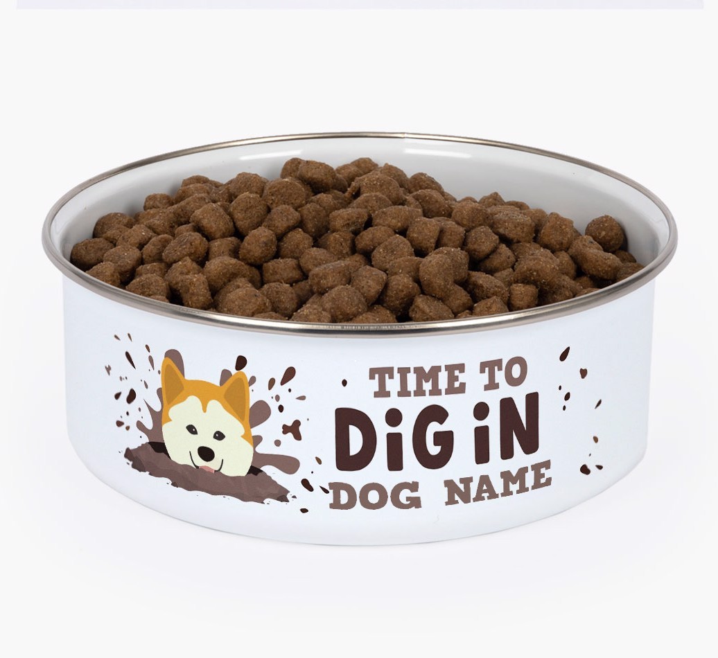Time To Dig In: Personalised {breedFullName} Enamel Dog Bowl