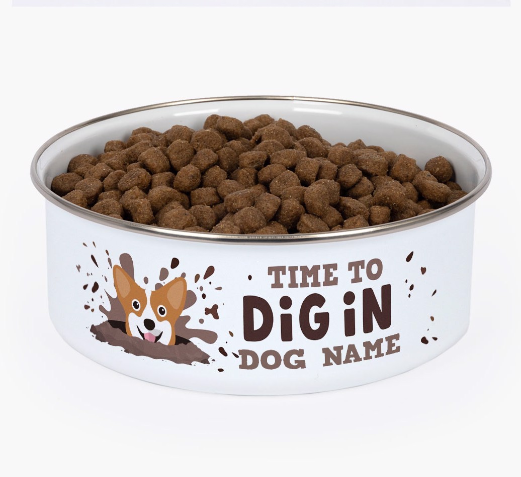 Time To Dig In: Personalised {breedFullName} Enamel Dog Bowl