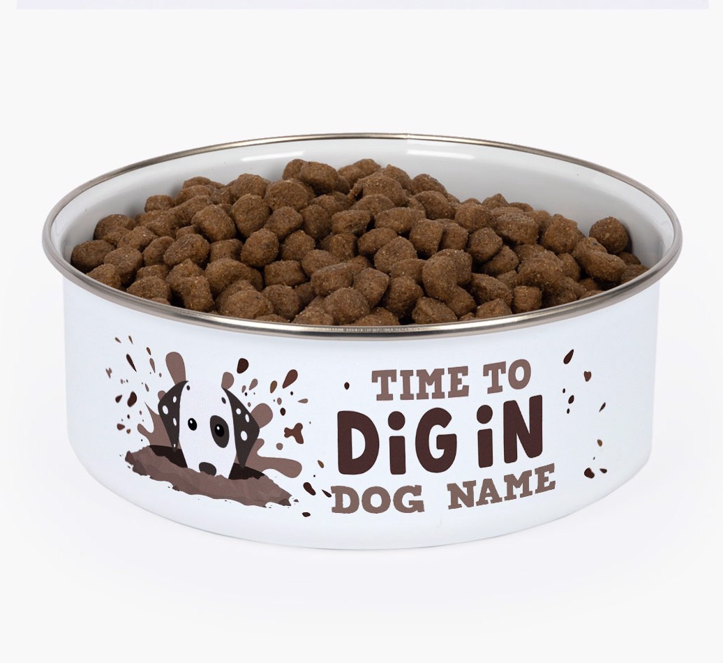 Time To Dig In: Personalised {breedFullName} Enamel Dog Bowl