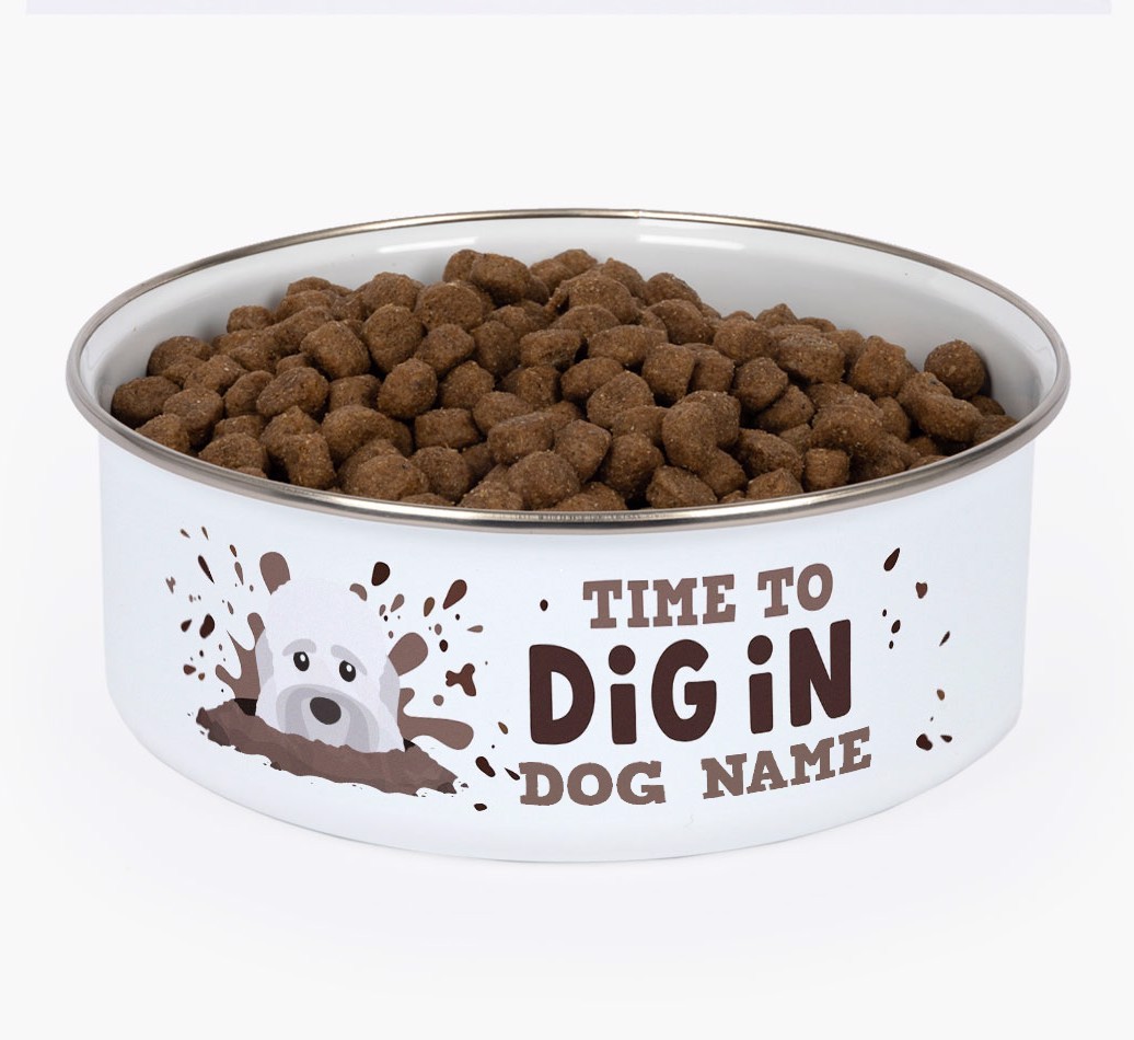 Time To Dig In: Personalised {breedFullName} Enamel Dog Bowl