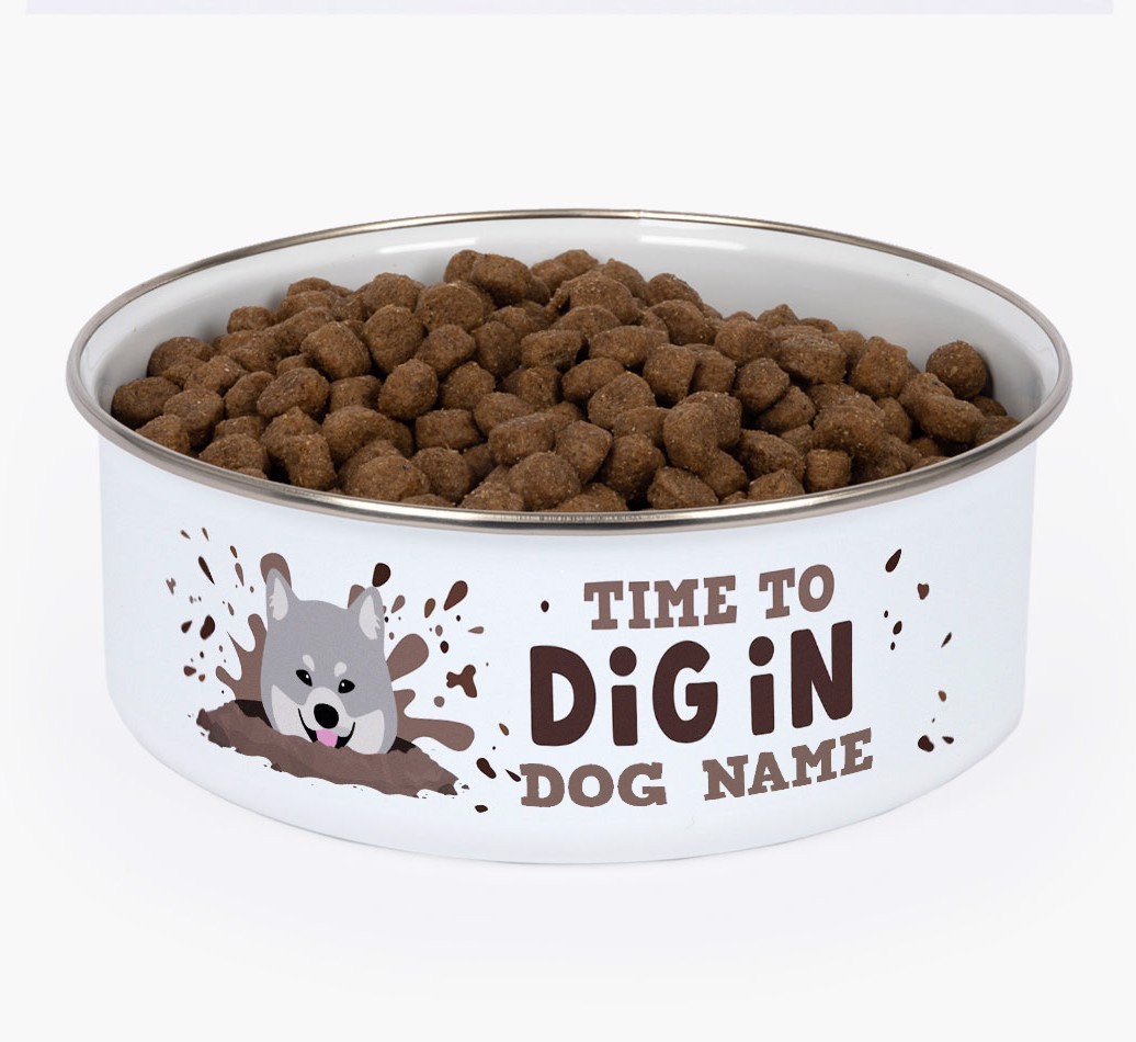 Time To Dig In: Personalised {breedFullName} Enamel Dog Bowl