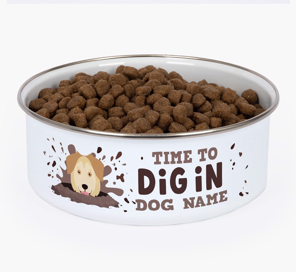 Time To Dig In: Personalised {breedFullName} Enamel Dog Bowl