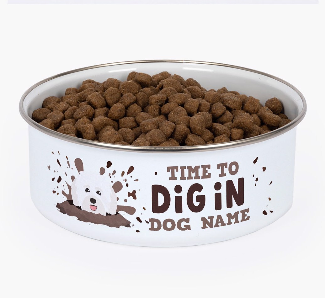 Time To Dig In: Personalised {breedFullName} Enamel Dog Bowl