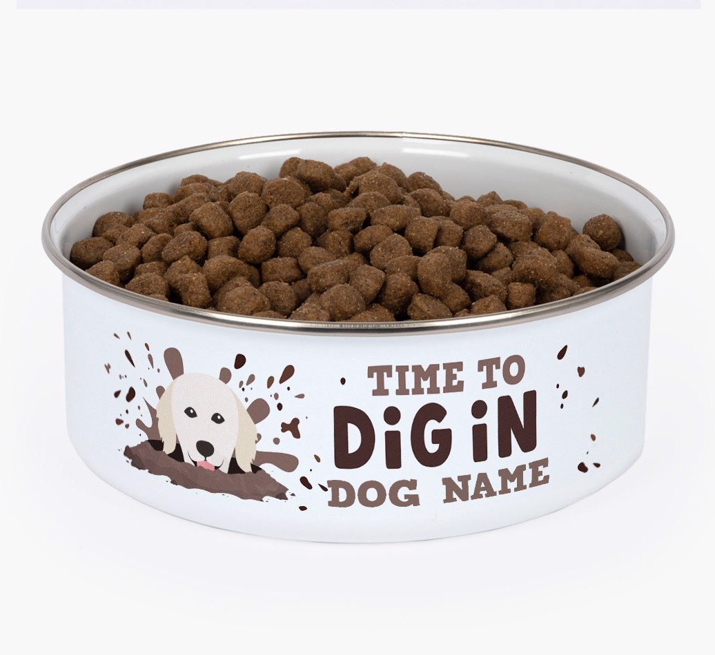 Time To Dig In: Personalised {breedFullName} Enamel Dog Bowl