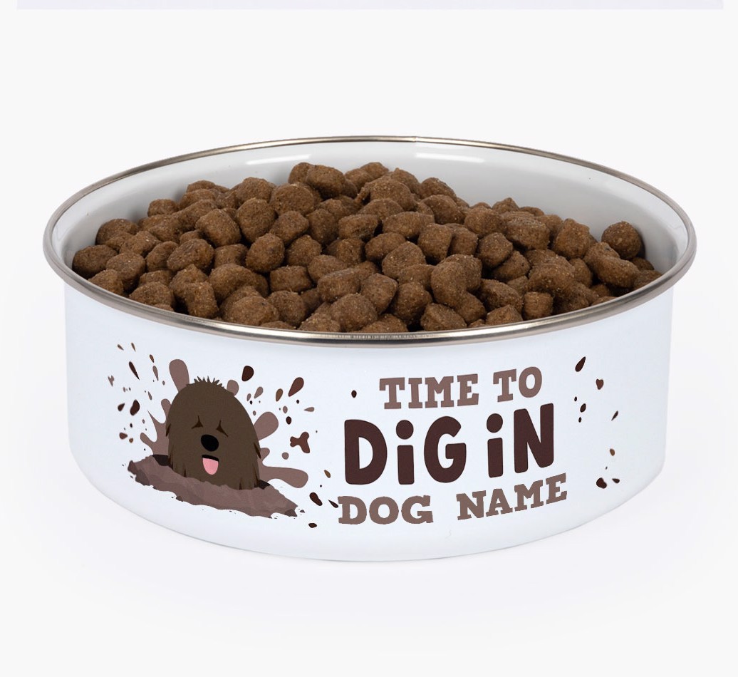Time To Dig In: Personalised {breedFullName} Enamel Dog Bowl