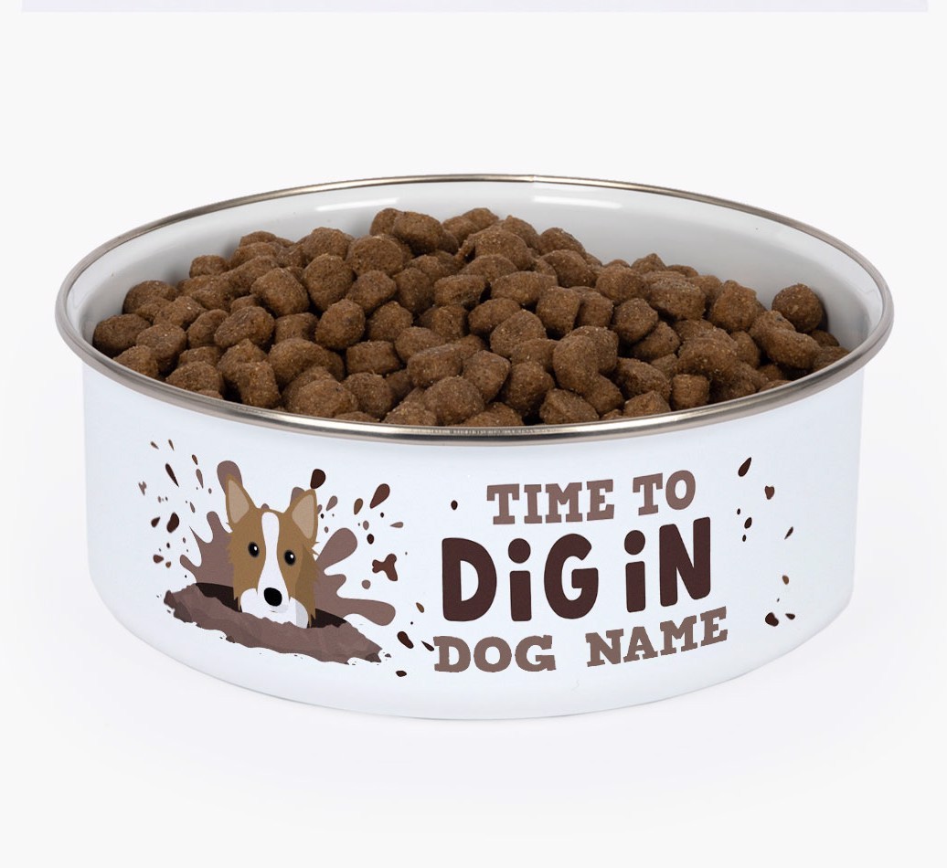 Time To Dig In: Personalised {breedFullName} Enamel Dog Bowl