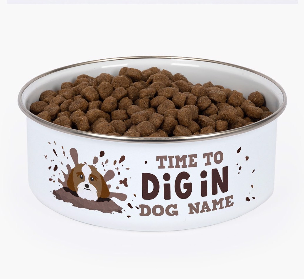 Time To Dig In: Personalised {breedFullName} Enamel Dog Bowl