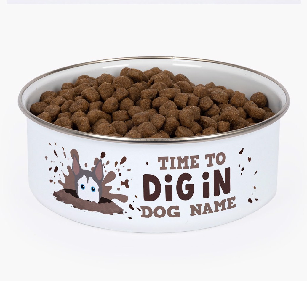 Time To Dig In: Personalised {breedFullName} Enamel Dog Bowl