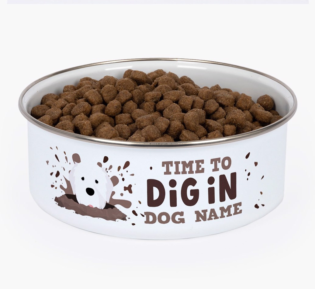 Time To Dig In: Personalised {breedFullName} Enamel Dog Bowl
