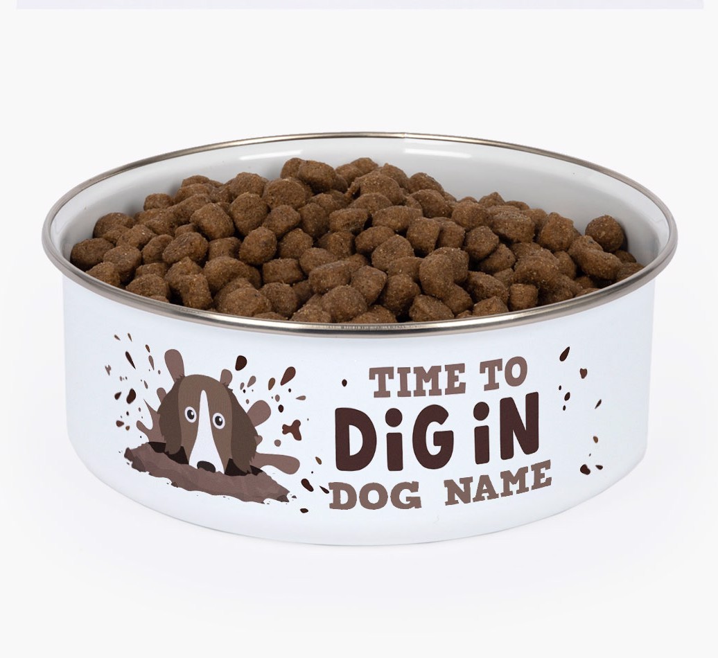 Time To Dig In: Personalised {breedFullName} Enamel Dog Bowl