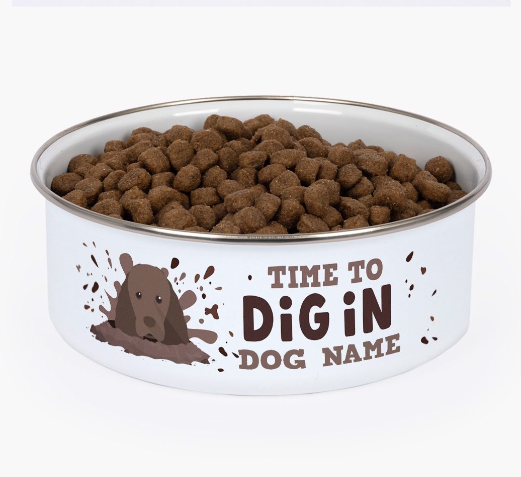 Time To Dig In: Personalised {breedFullName} Enamel Dog Bowl