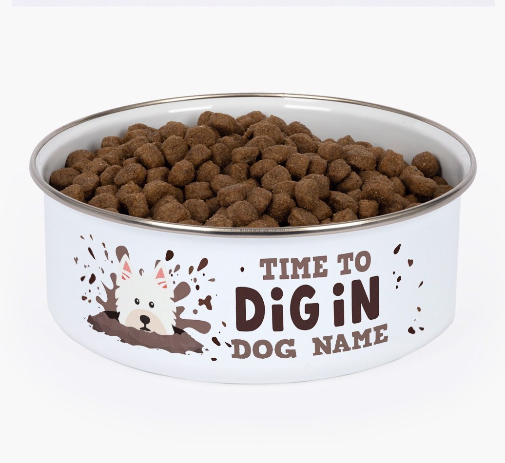 Time To Dig In: Personalised {breedFullName} Enamel Dog Bowl