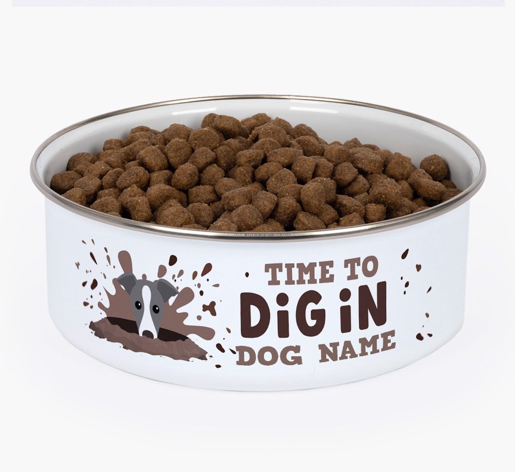 Time To Dig In: Personalised {breedFullName} Enamel Dog Bowl