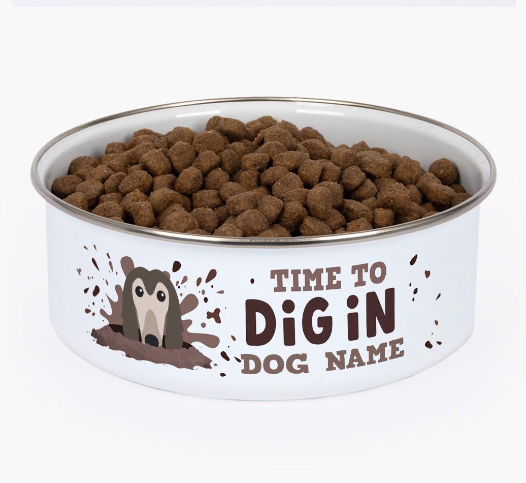 Time To Dig In: Personalized {breedFullName} Enamel Dog Bowl