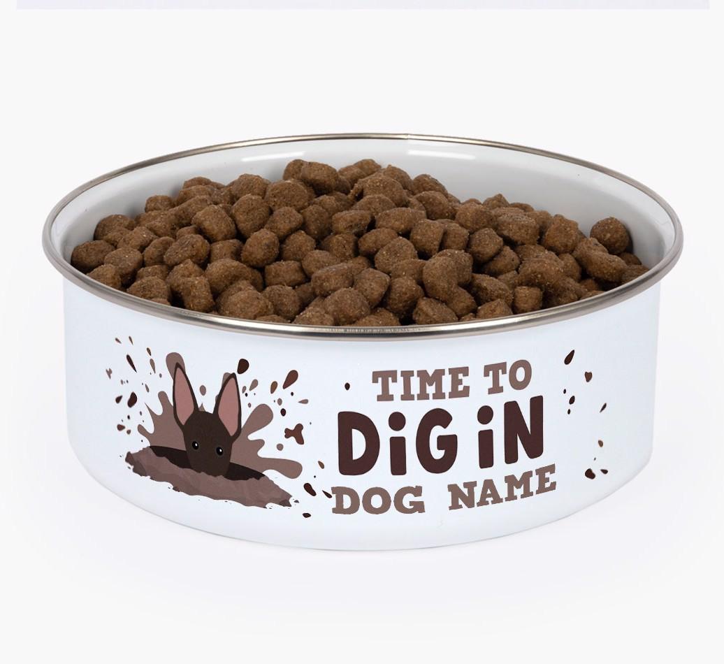 Time To Dig In: Personalized {breedFullName} Enamel Dog Bowl