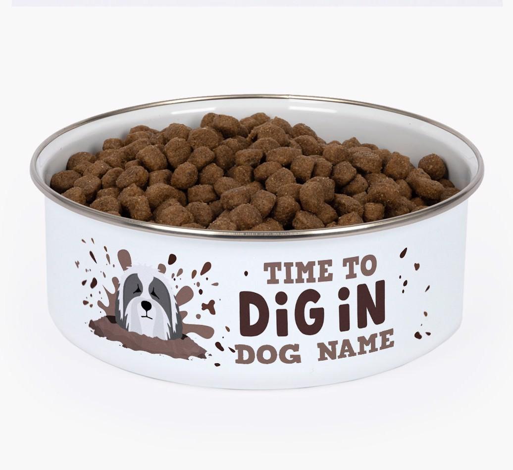 Time To Dig In: Personalized {breedFullName} Enamel Dog Bowl