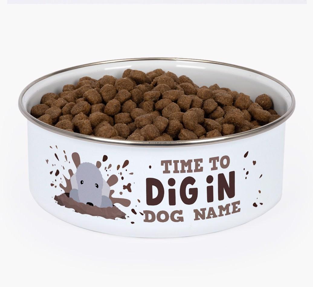 Time To Dig In: Personalized {breedFullName} Enamel Dog Bowl