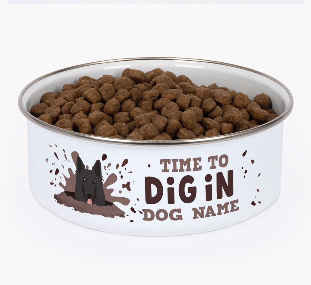 Time To Dig In: Personalized {breedFullName} Enamel Dog Bowl