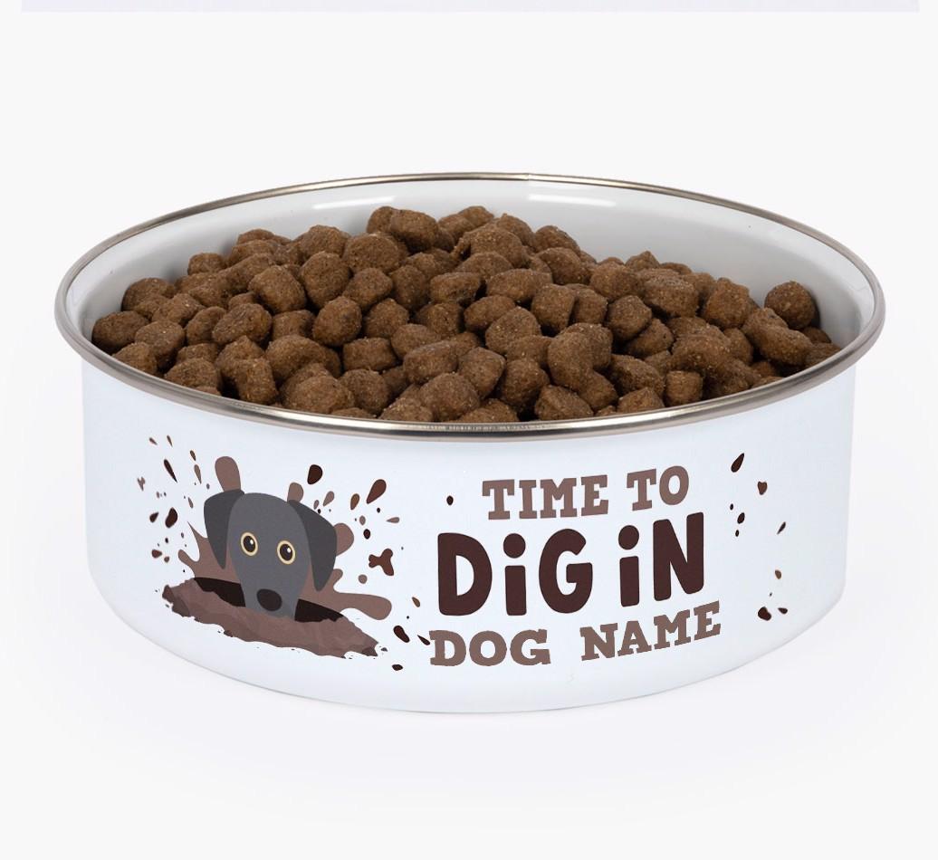 Time To Dig In: Personalized {breedFullName} Enamel Dog Bowl