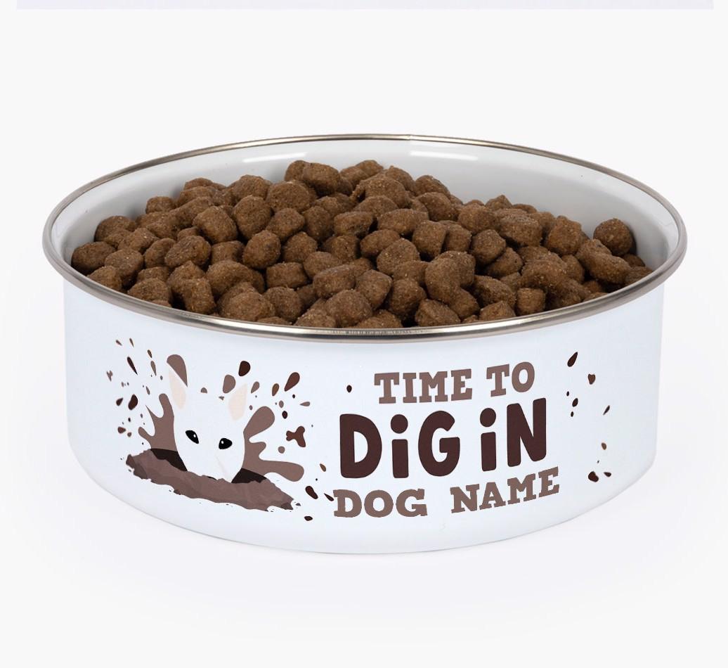 Time To Dig In: Personalized {breedFullName} Enamel Dog Bowl