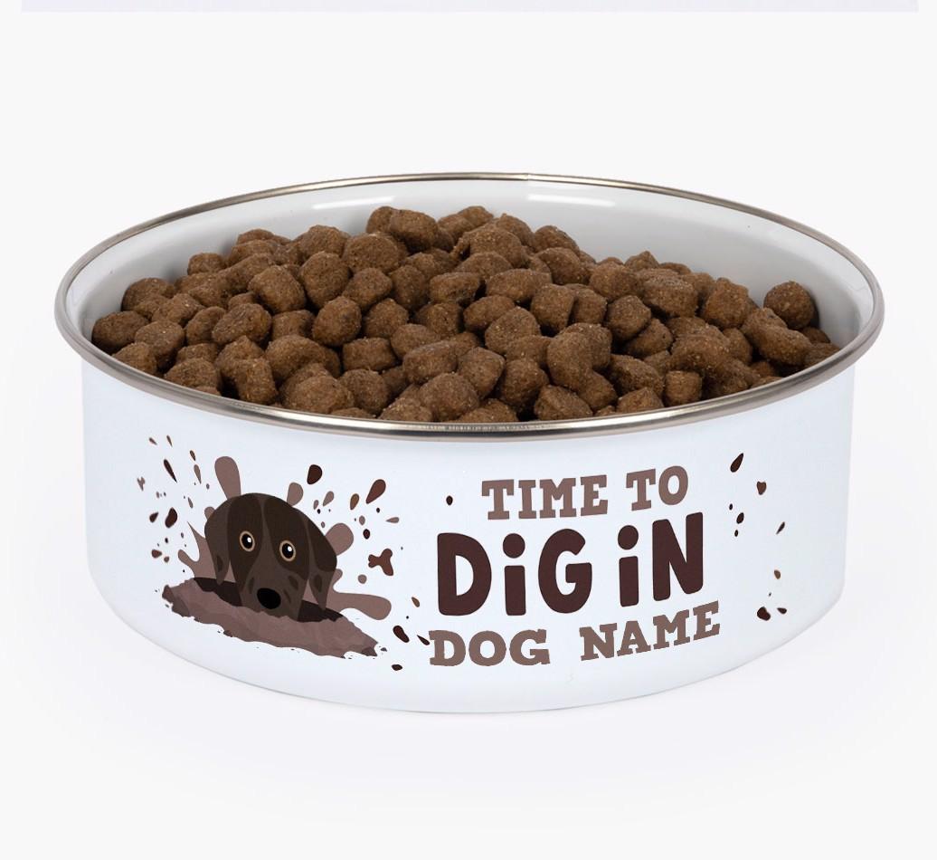 Time To Dig In: Personalized {breedFullName} Enamel Dog Bowl