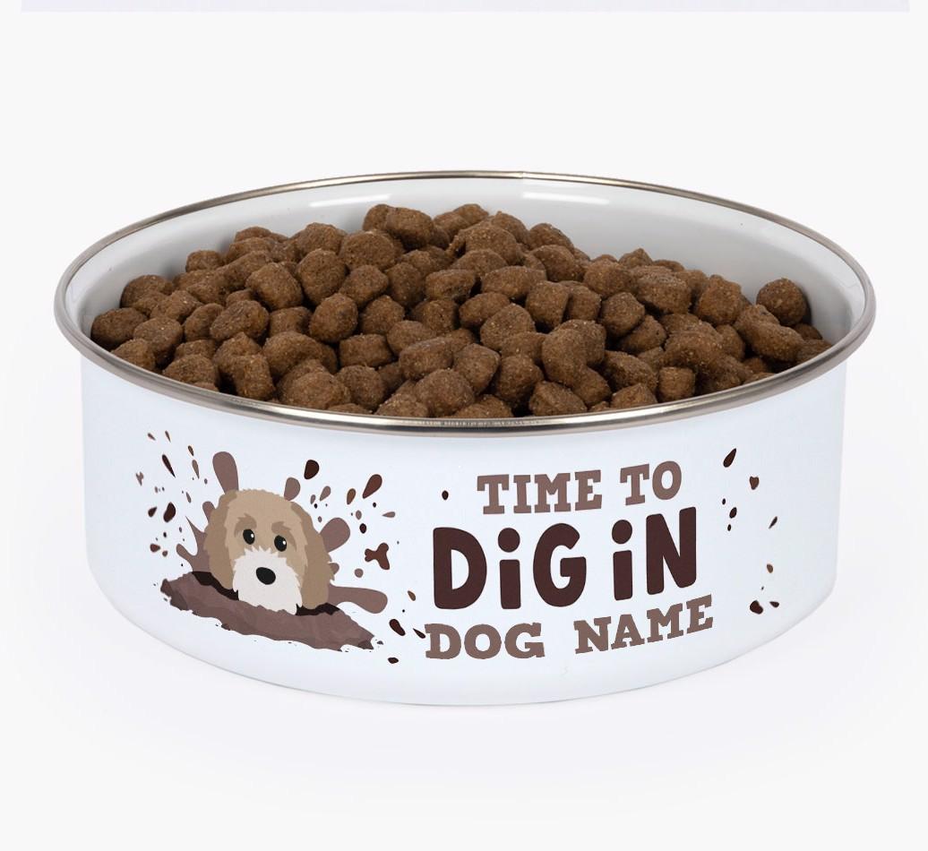 Time To Dig In: Personalized {breedFullName} Enamel Dog Bowl